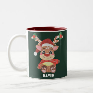 Simple Holiday Cool Trendy Reindeer Christmas Two-Tone Coffee Mug