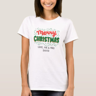 Simple Holiday Couple Trendy Mr and Mrs Christmas T-Shirt