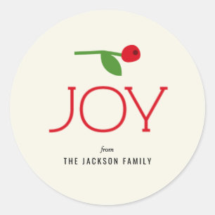 Simple Holiday Joy Berry Branch Classic Round Sticker