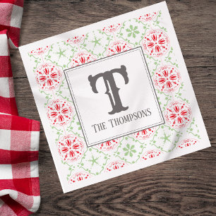 Simple Holiday Snowflake Pattern Monogram Initial Napkin
