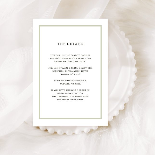 Simple Holiday Wedding | Wedding Guest Details Enclosure Card (A simple and subtly festive wedding detail card that coordinates with our Elegant Bouquet collection)