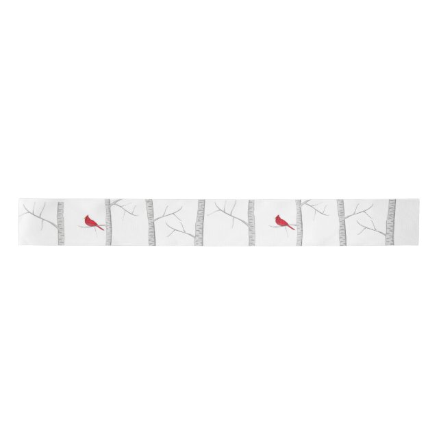 Simple Holiday Winter Red Cardinal Birch Tree  Satin Ribbon (Front)