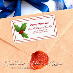 Simple Holly Berries Watercolor Christmas Address Label