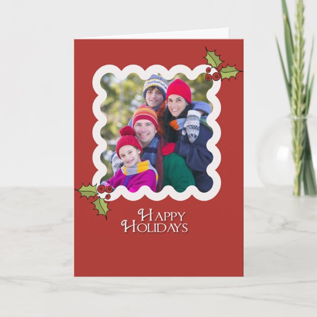 SIMPLE HOLLY CHRISTMAS CARD 5x7 Template (Front)