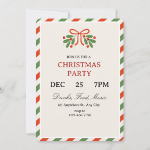 Simple Holly Christmas Party Invitation