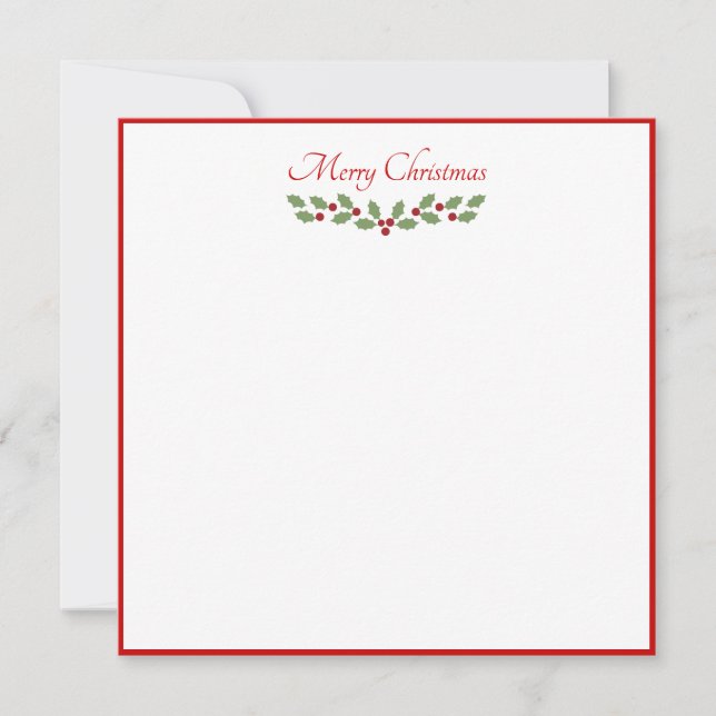 Simple Holly Leaf Christmas Classic Border Flat Card (Front)