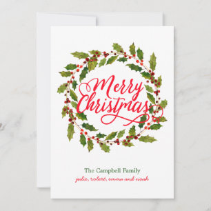 Simple Holly Wreath Modern Holiday Card
