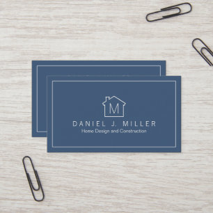 Simple Home Logo Monogram Modern Navy Blue & White Business Card
