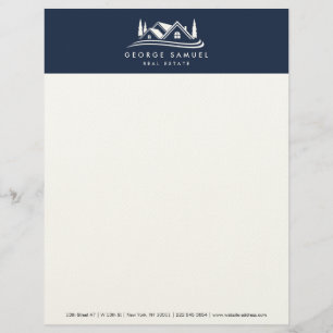 Simple Home Logo Navy Blue Realtor, Real Estate Custom Letterhead