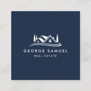 Simple Home Logo Navy Blue Realtor, Real Estate Square Business Card
