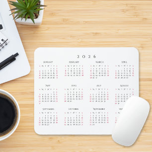 Simple Home Office 2026 Full Year Yearly Calendar Mouse Pad