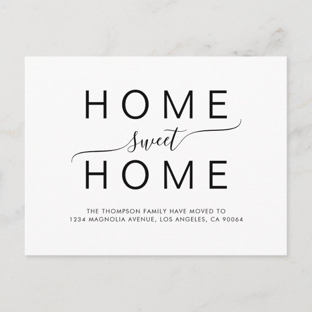 Simple Home Sweet Home Script Typography Moving Announcement Postcard (Front)