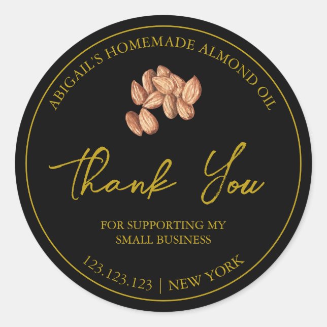 Simple Homemade Almond Oil Thank You Label (Front)
