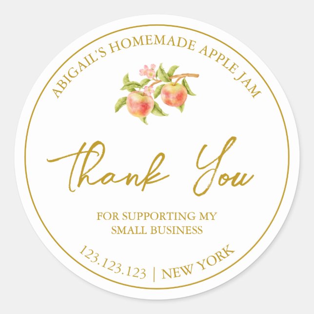 Simple Homemade Apple Jam Thank You Label (Front)