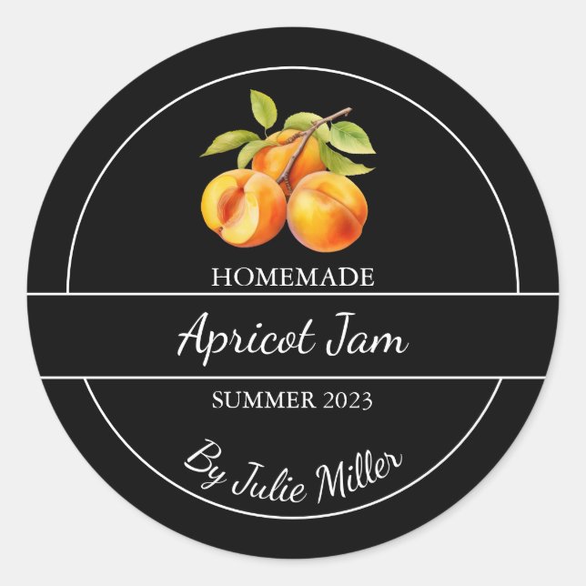 Simple Homemade Apricot Jam Label Black (Front)