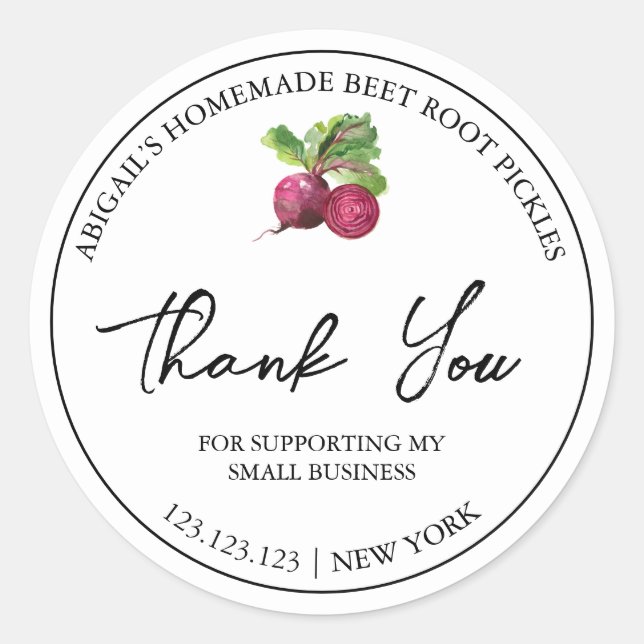 Simple Homemade Beet Root Pickle Thank You Label (Front)