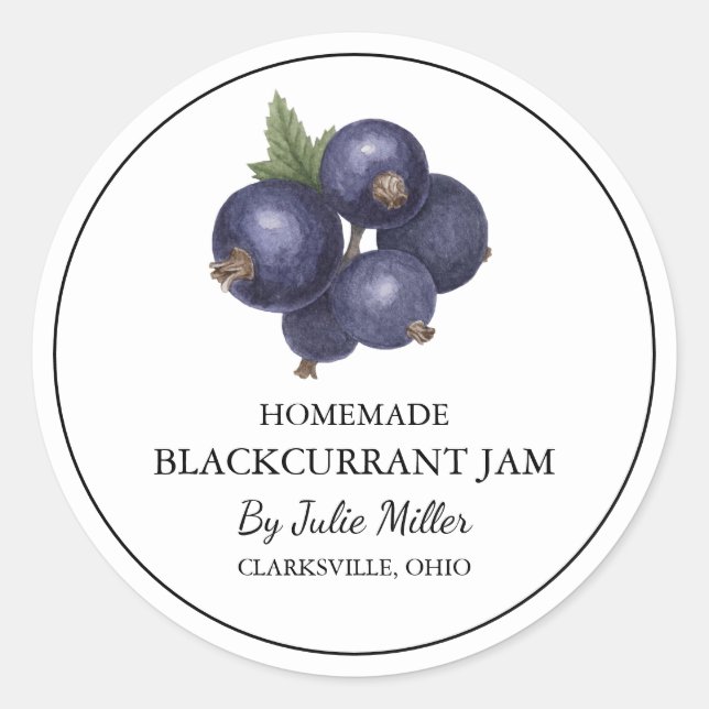 Simple Homemade Blackcurrant Jam Label (Front)
