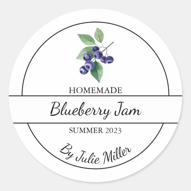 Simple Homemade Blueberry Jam Label (Front)