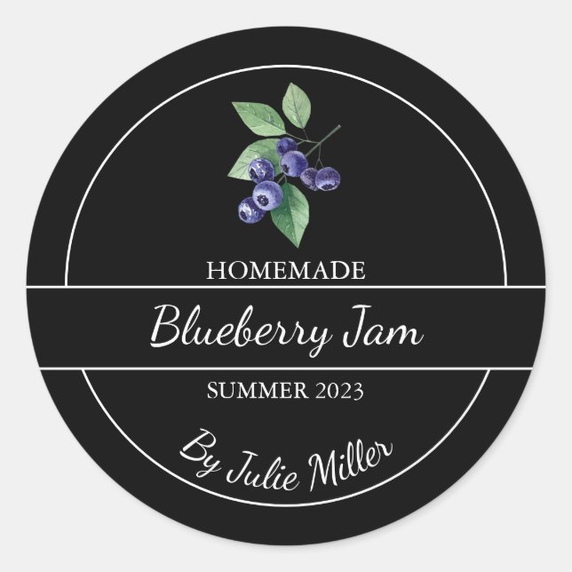 Simple Homemade Blueberry Jam Label Black (Front)