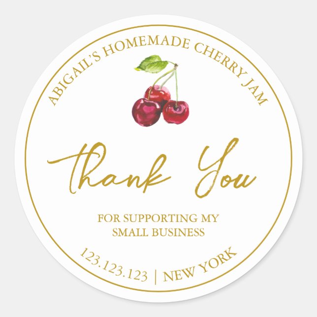 Simple Homemade Cherry Jam Thank You Label (Front)