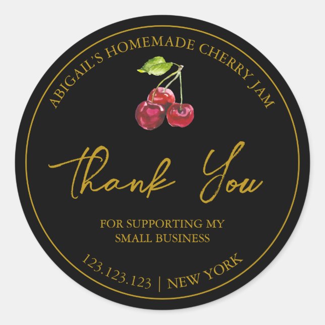 Simple Homemade Cherry Jam Thank You Label (Front)