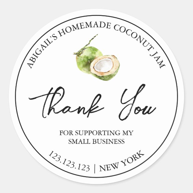 Simple Homemade Coconut Jam Thank You Label (Front)