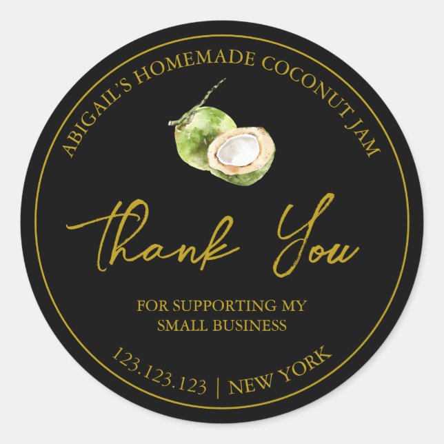 Simple Homemade Coconut Jam Thank You Label (Front)