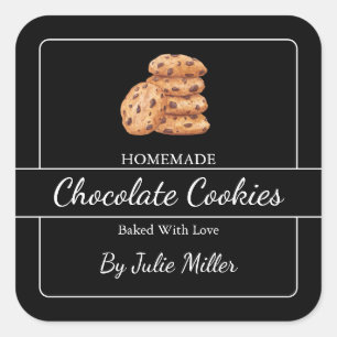 Simple Homemade Cookies Square Label Black