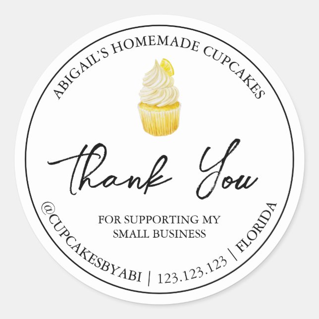 Simple Homemade Cupcake Thank You Label (Front)