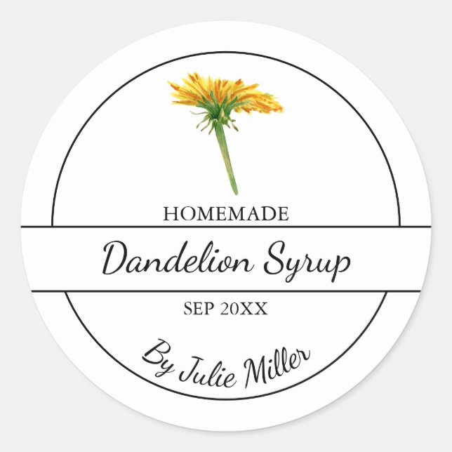 Simple Homemade Dandelion Syrup Label | White (Front)