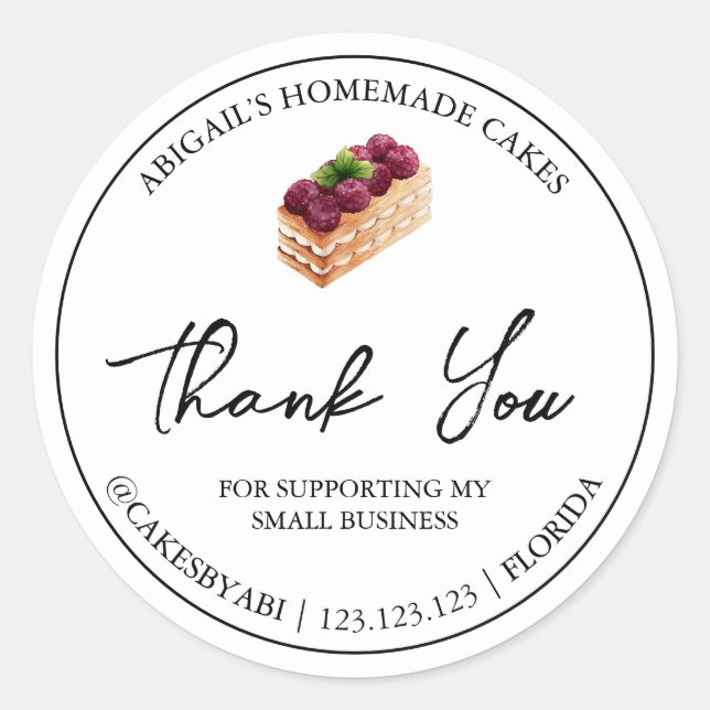 Simple Homemade Dessert Cake Thank You Label (Front)