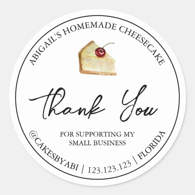 Simple Homemade Dessert Cheesecake Thank You Label (Front)