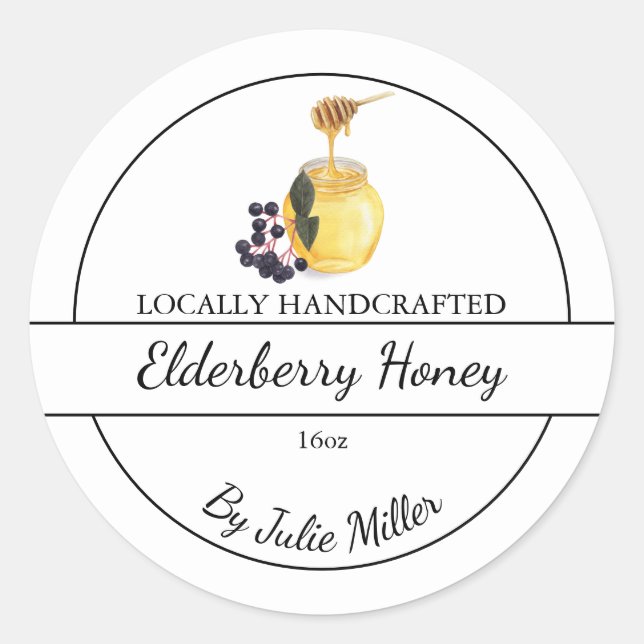 Simple Homemade Elderberry infused Honey Label (Front)