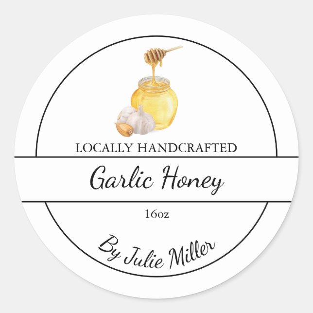 Simple Homemade Garlic infused Honey Label (Front)