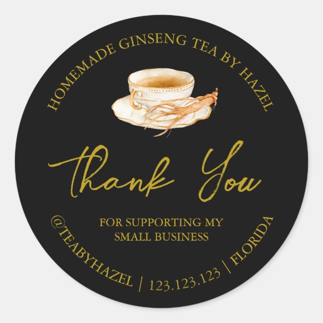 Simple Homemade Ginseng Root Tea Thank You Label (Front)