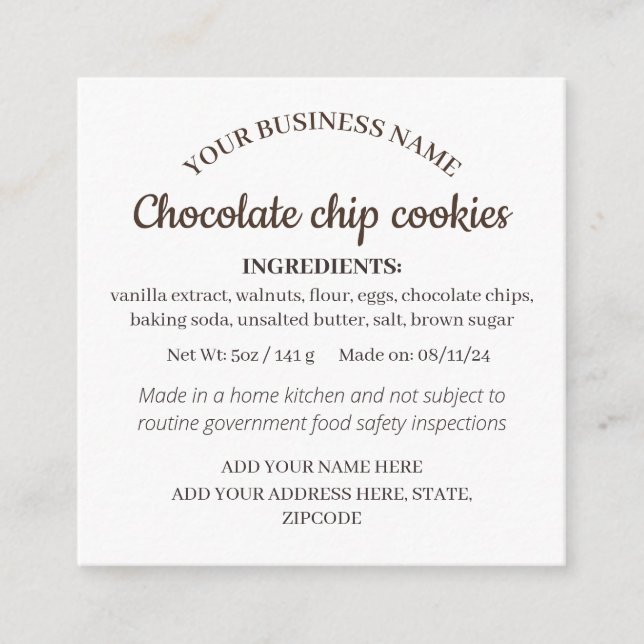 Simple Homemade Goods Product Insert Card (Front)