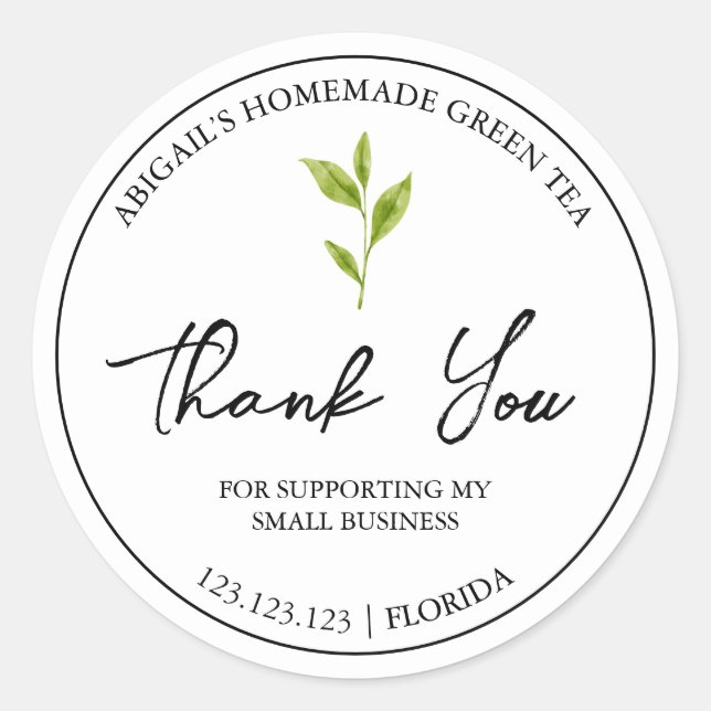 Simple Homemade Green Tea Thank You Label (Front)