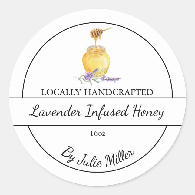 Simple Homemade Lavender infused Honey Label (Front)