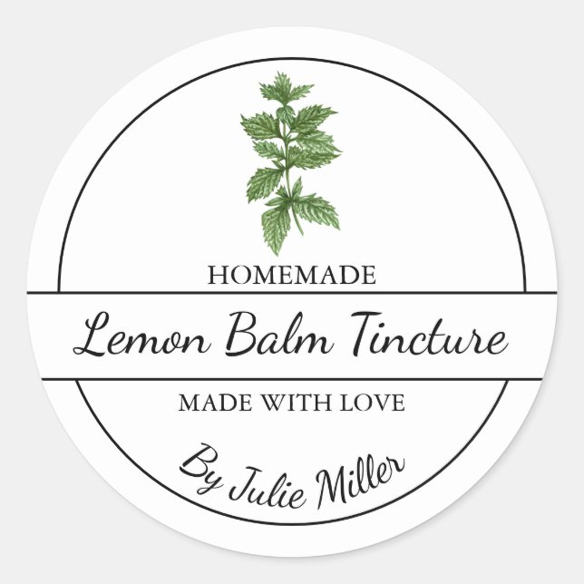 Simple Homemade Lemon Balm Tincture Label (Front)