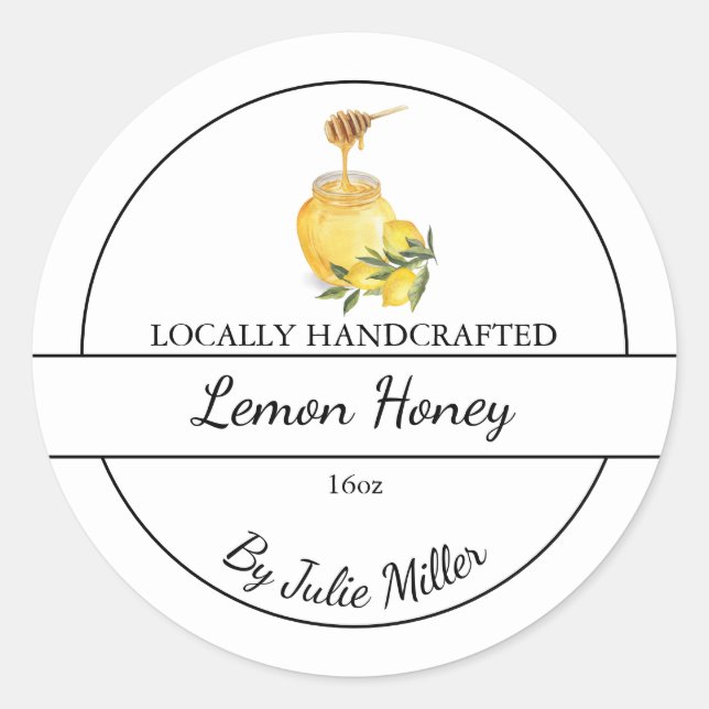 Simple Homemade Lemon infused Honey Label (Front)