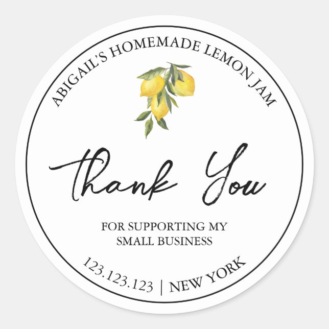 Simple Homemade Lemon Jam Thank You Label (Front)