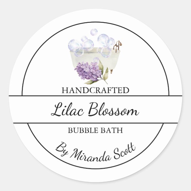 Simple Homemade Lilac Bubble Bath Label (Front)