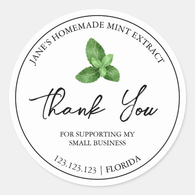 Simple Homemade Mint Extract Thank You Label (Front)