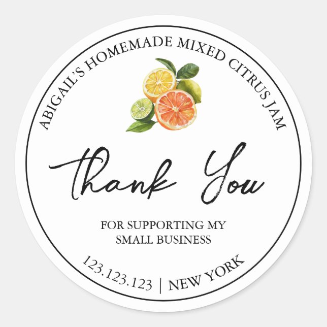 Simple Homemade Mixed Citrus Jam Thank You Label (Front)