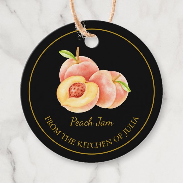 Simple Homemade Peach Jam Hang Tag | Black (Front)