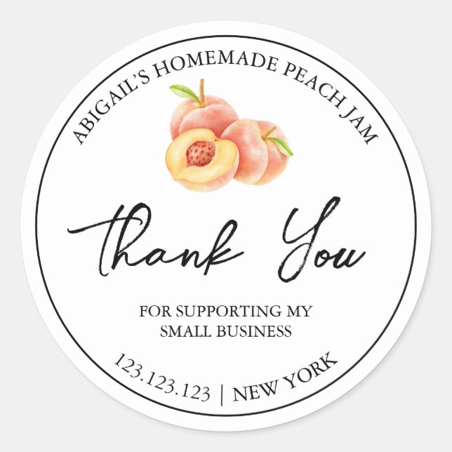 Simple Homemade Peach Jam Thank You Label (Front)