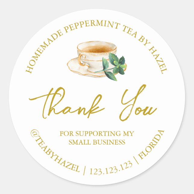 Simple Homemade Peppermint Tea Thank You Label (Front)