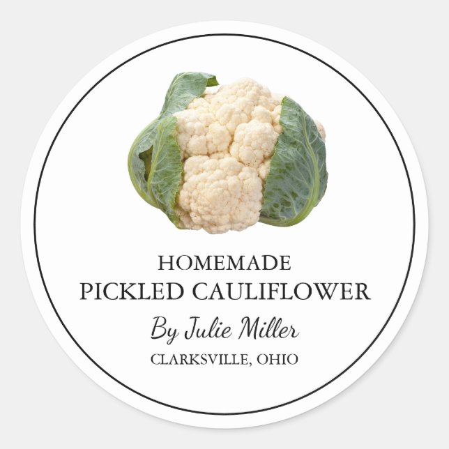 Simple Homemade Pickled Cauliflower Label (Front)