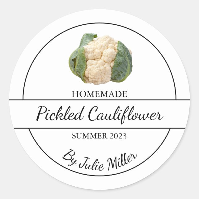Simple Homemade Pickled Cauliflower Label (Front)