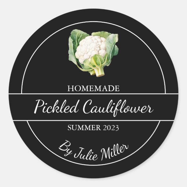 Simple Homemade Pickled Cauliflower Label Black (Front)